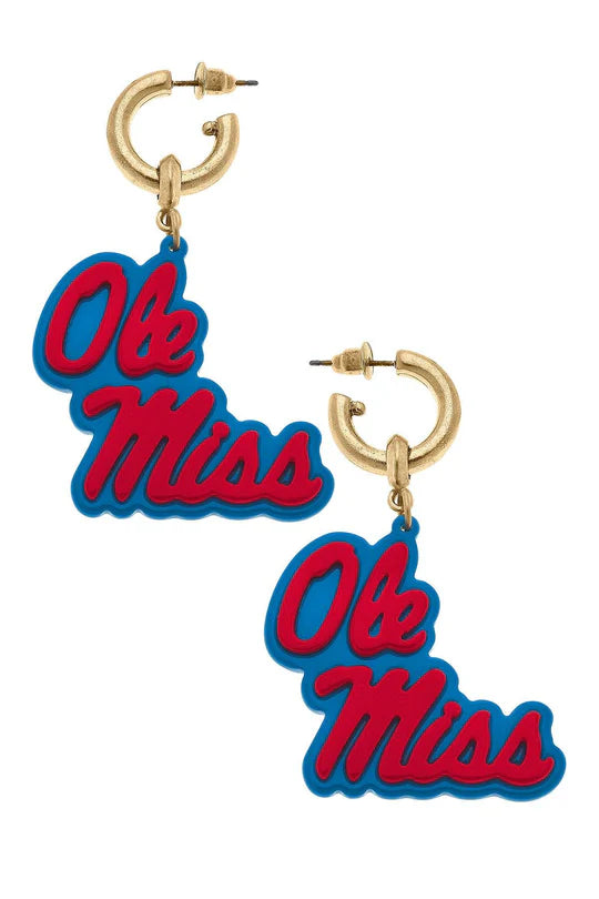 Ole Miss Rebels Resin Logo Drop Hoop Earrings