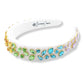 White Velvet Think Headband with Rainbow Gradient Crystals