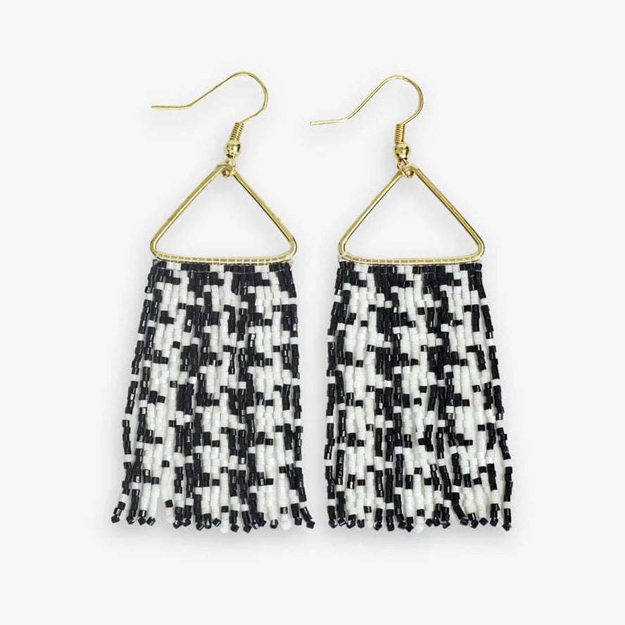 Houndstooth Paige Beaded Fringe Earrings