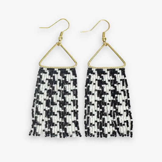 Houndstooth Paige Beaded Fringe Earrings