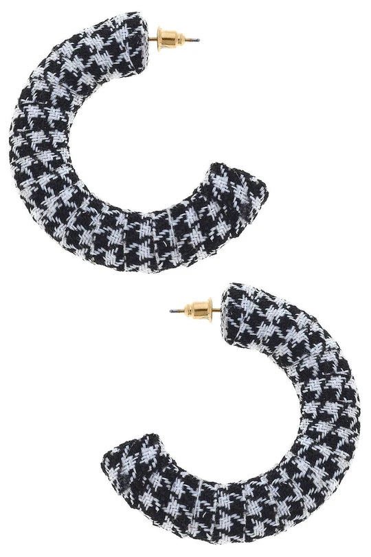 Reese Houndstooth Statement Hoop Earrings in Black & White