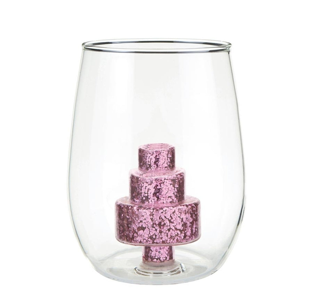 Pink Glitter Cake Wine Glass