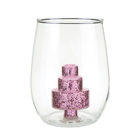 Pink Glitter Cake Wine Glass
