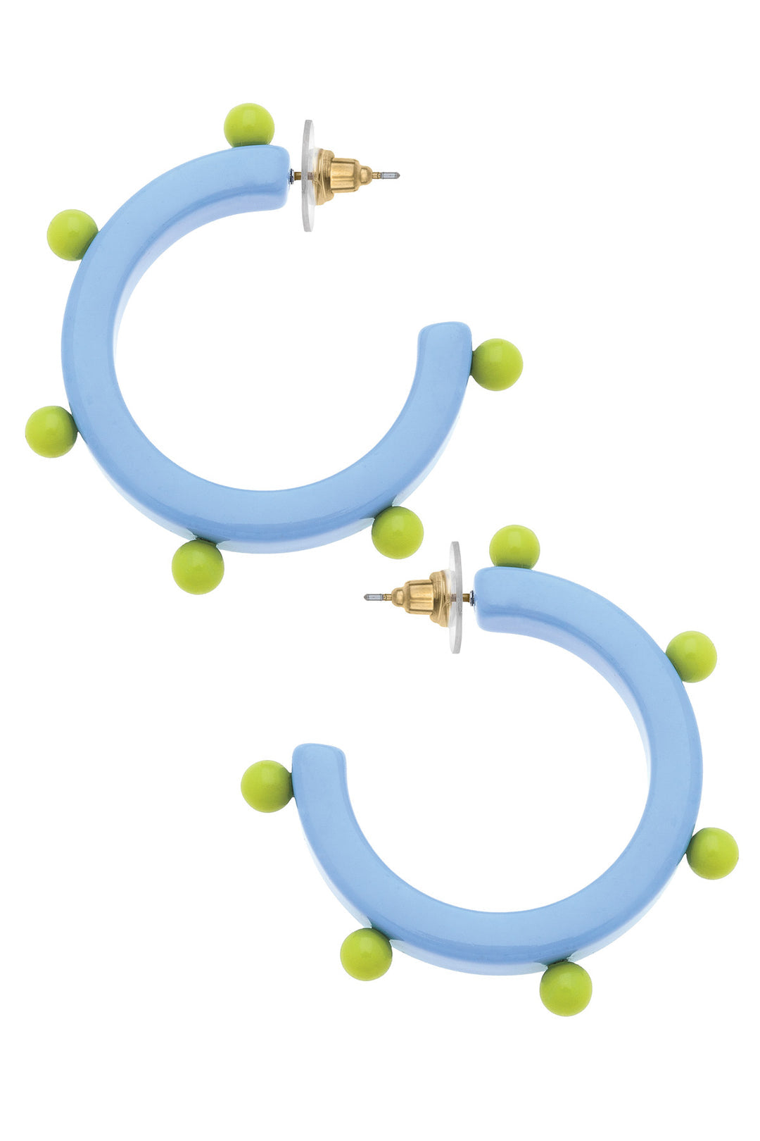 Light Blue & Lime Green Olivia Studded Resin Hoop Earrings