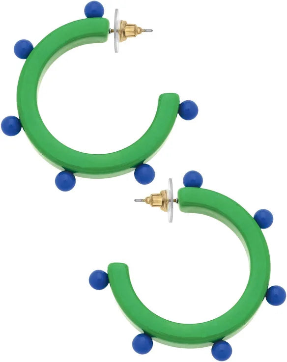 Green & Blue Olivia Studded Resin Hoop Earrings