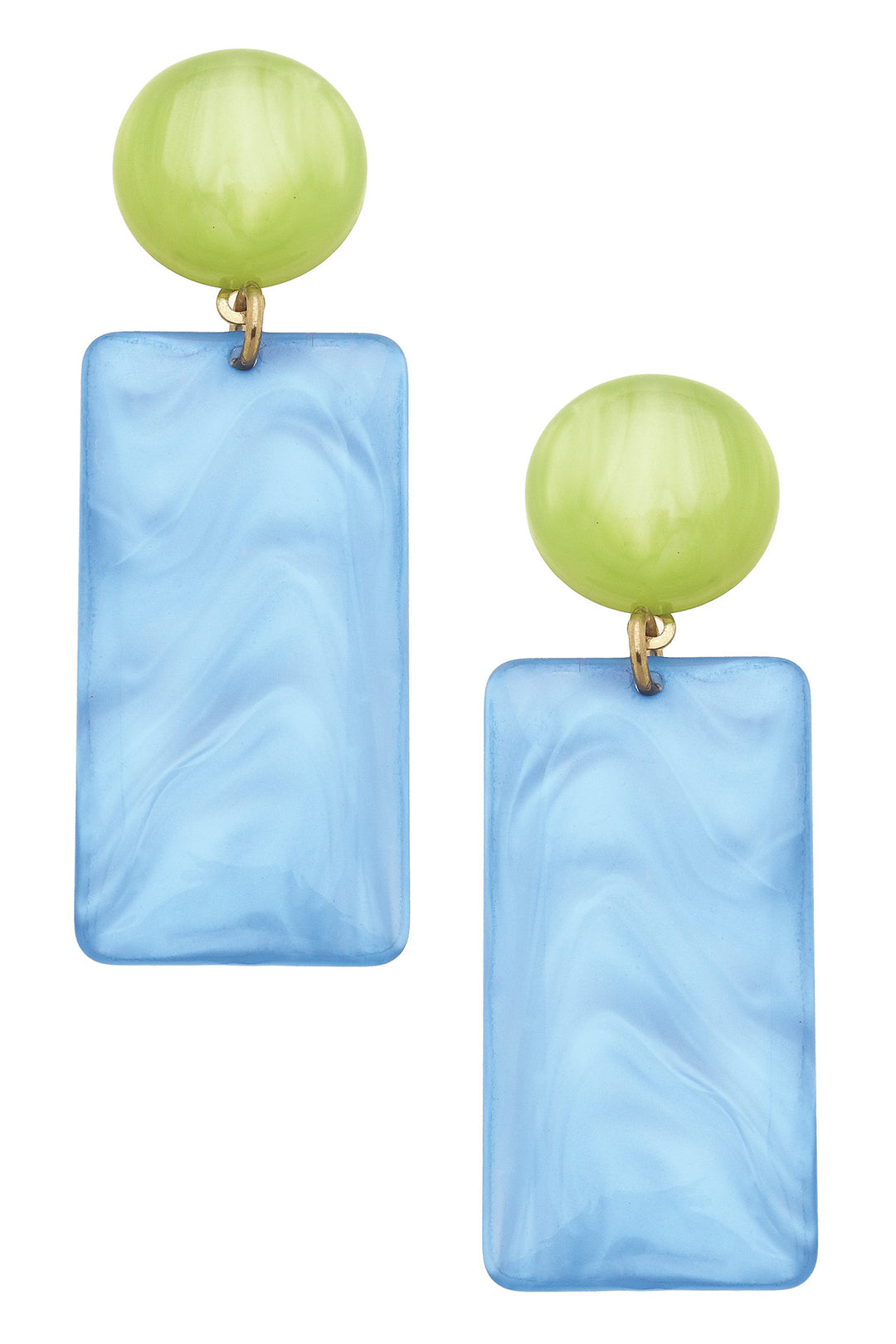 Light Blue & Lime Green Sophie Marbled Resin Geo Earrings
