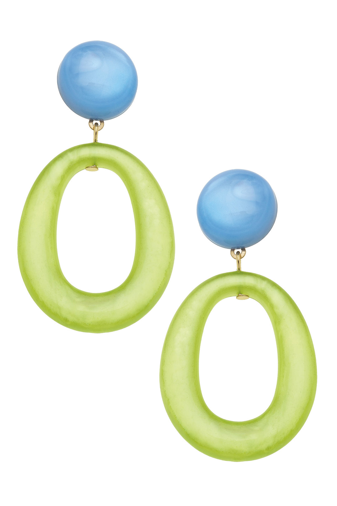 Light Blue & Lime Green Ansley Marbled Shape Resin Earrings