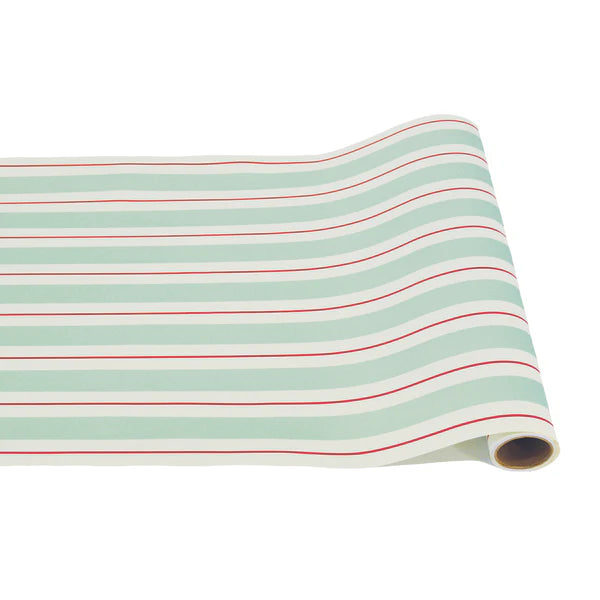 Paper Table Runner: Seafoam & Red Awning Stripe