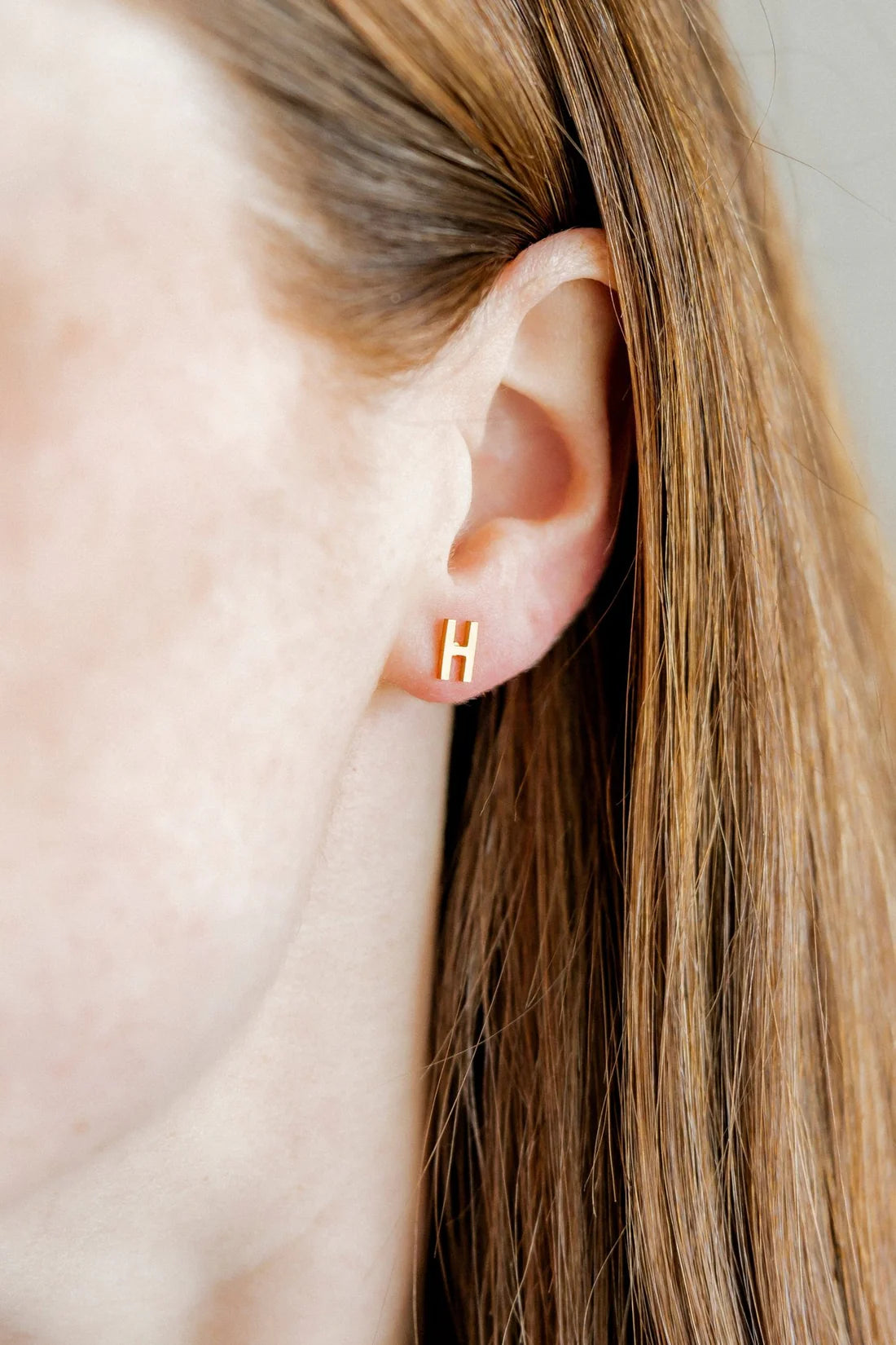 Gold Initial H Screwback Stud Earrings
