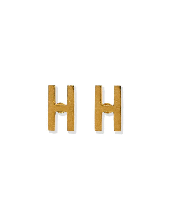 Gold Initial H Screwback Stud Earrings