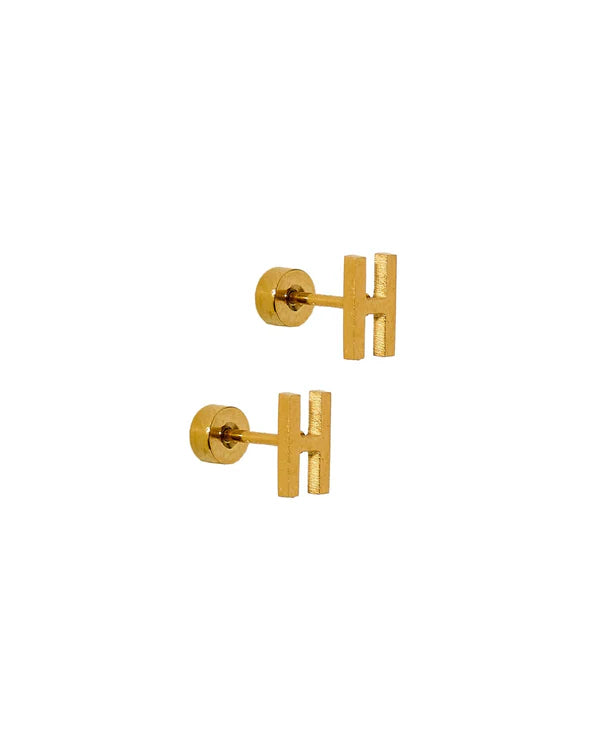 Gold Initial H Screwback Stud Earrings