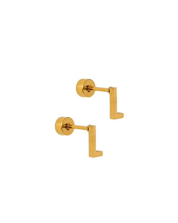 Gold Initial L Screwback Stud Earrings