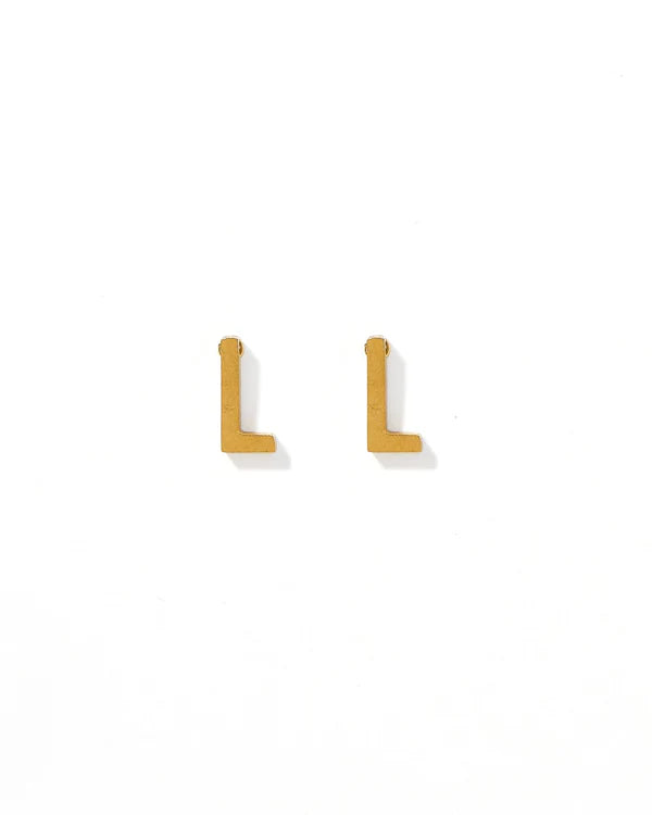 Gold Initial L Screwback Stud Earrings