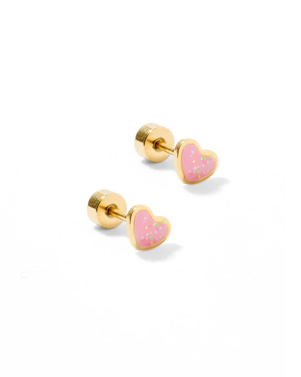 Nora Heart Pink Screwback Stud Earrings