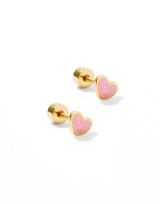 Nora Heart Pink Screwback Stud Earrings