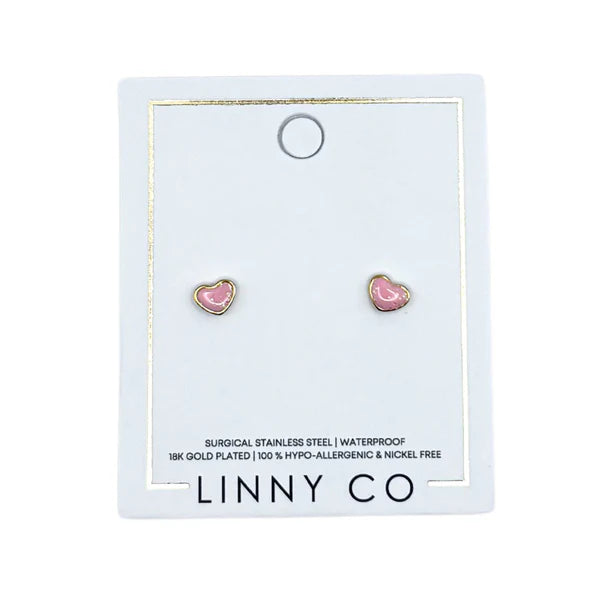 Nora Heart Pink Screwback Stud Earrings