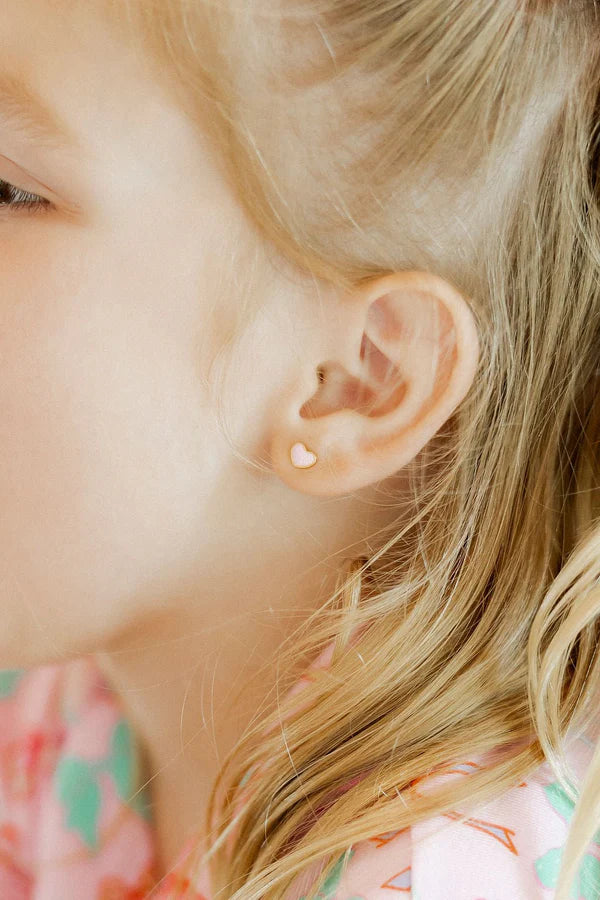 Nora Heart Pink Screwback Stud Earrings