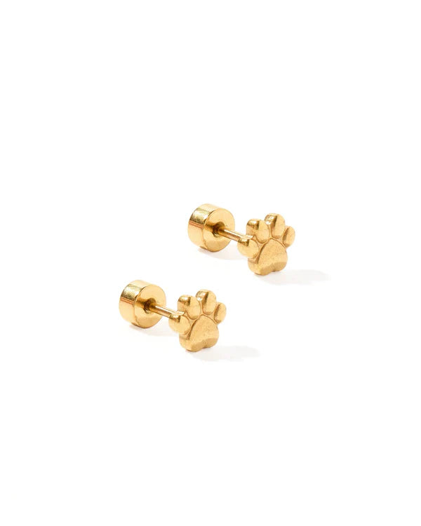 Gold Paw Print Screwback Stud Earrings