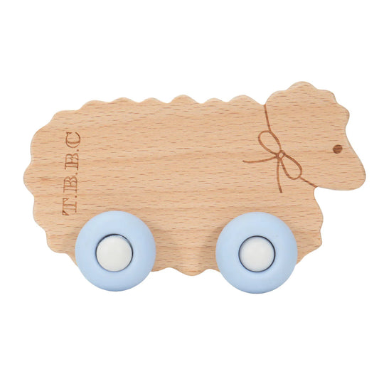 Sheep with Bow & Blue Wheels Teether