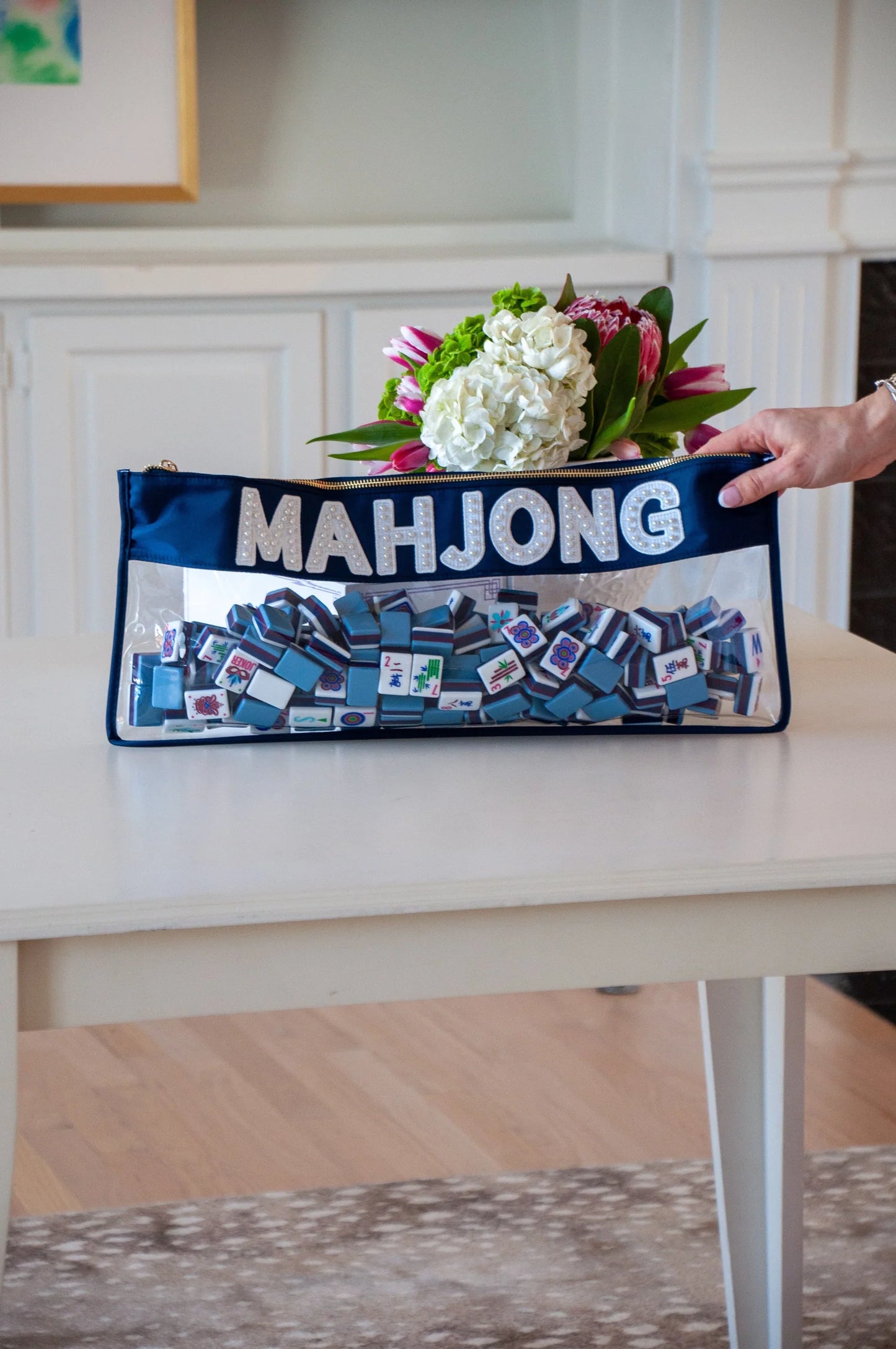 Navy Southern Pearl "Mahjong" Bag