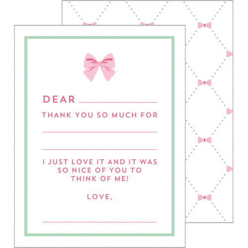 Pink Bow Fill-in-the-Blank Flat Notecards
