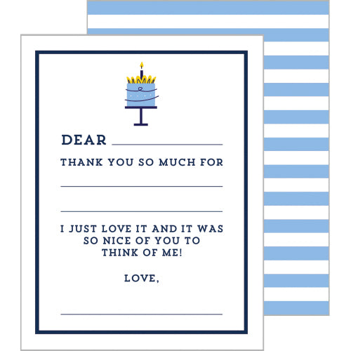 Blue Birthday Cake Fill-in-the-Blank Flat Notecards