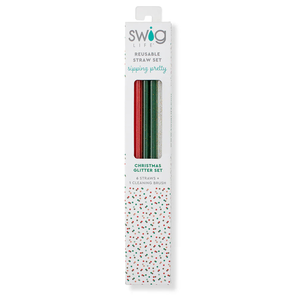 Christmas Glitter Reusable Straw Set