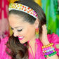 White Velvet Think Headband with Rainbow Gradient Crystals