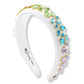 White Velvet Think Headband with Rainbow Gradient Crystals