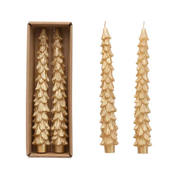 Metallic Gold Unscented Tree Shaped Taper Candles (Set of Two)