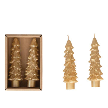 Small Metallic Gold Tree Taper Candles (Set of Two)