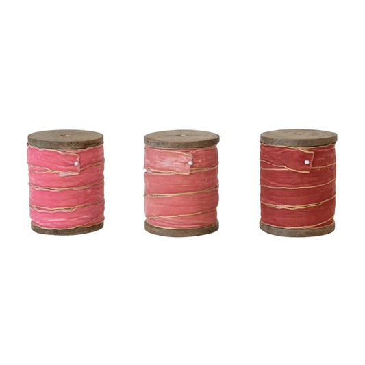 Velvet Ribbon on Wood Spool with Metallic Edges (Multiple Color Options)