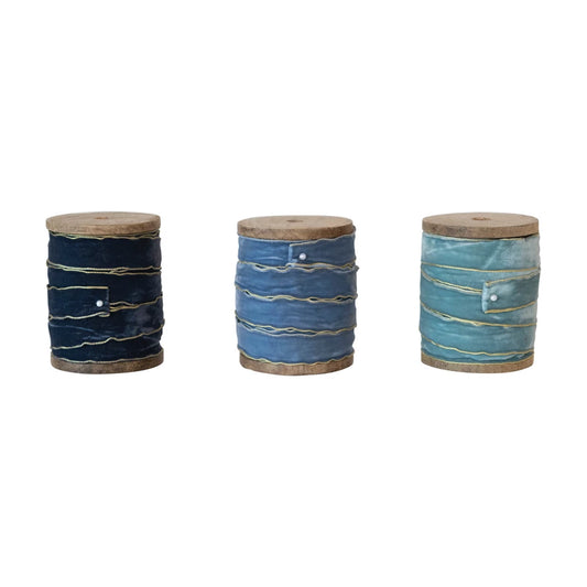 Velvet Ribbon on Wood Spool with Metallic Edges (Multiple Color Options)