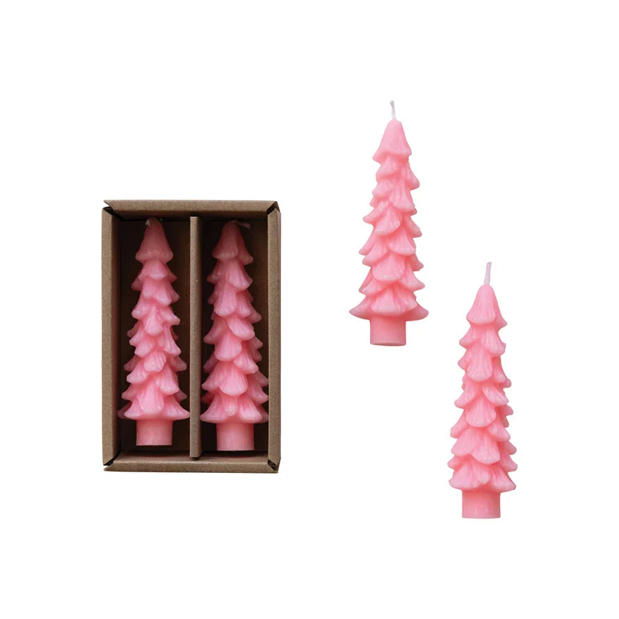 Small Pink Tree Taper Candles (Set of Two)