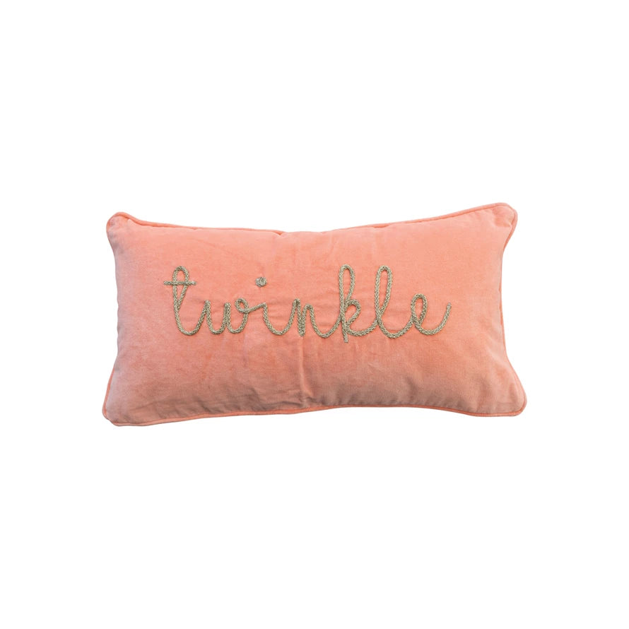 24" x 12" "Twinkle" Cotton Velvet Lumbar Pillow with Metallic Gold Thread