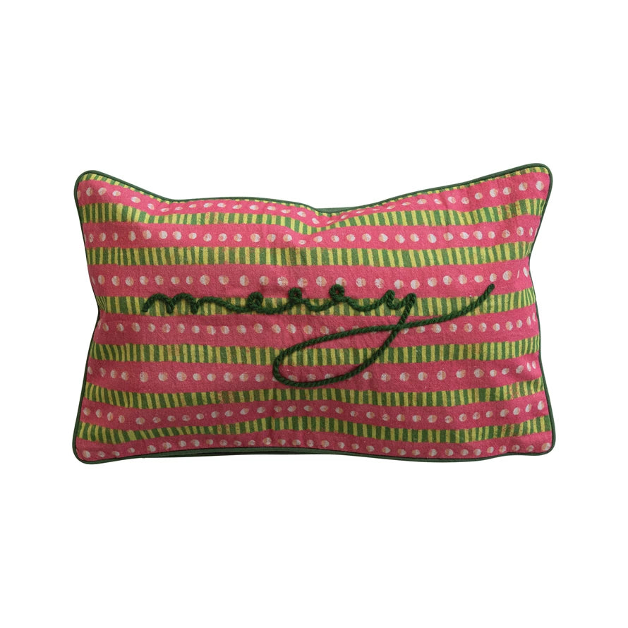 12" x 20" Cotton Lumbar "Merry" Pillow