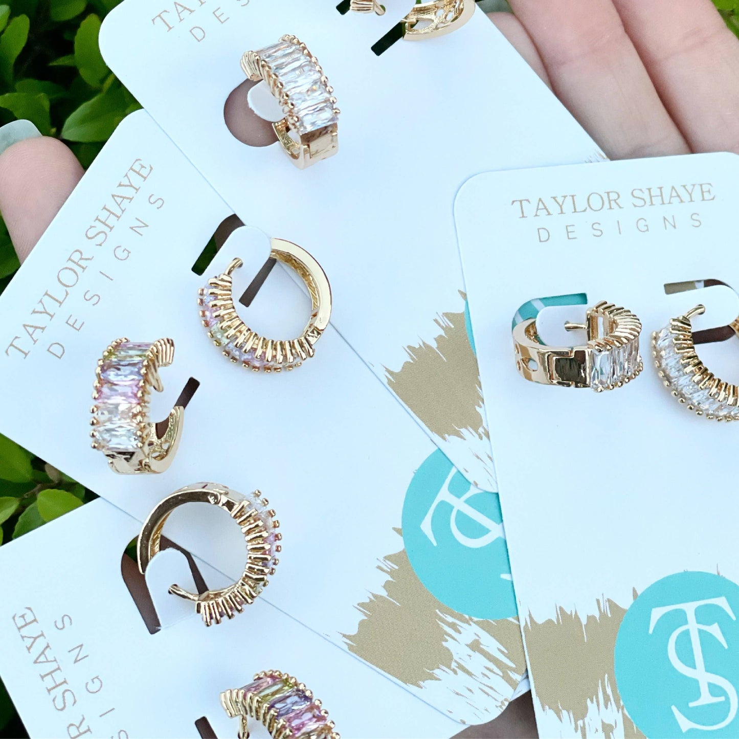 Taylor Shaye Designs Huggies Earrings: Crystal Baguettes