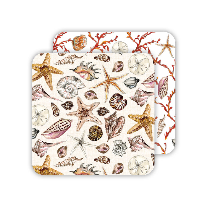 Paper Coasters: Handpainted Coastal Seashell Pattern/Coral Trellis