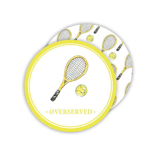 Paper Coasters: Handpainted Tennis Racket & Ball "Overserved"