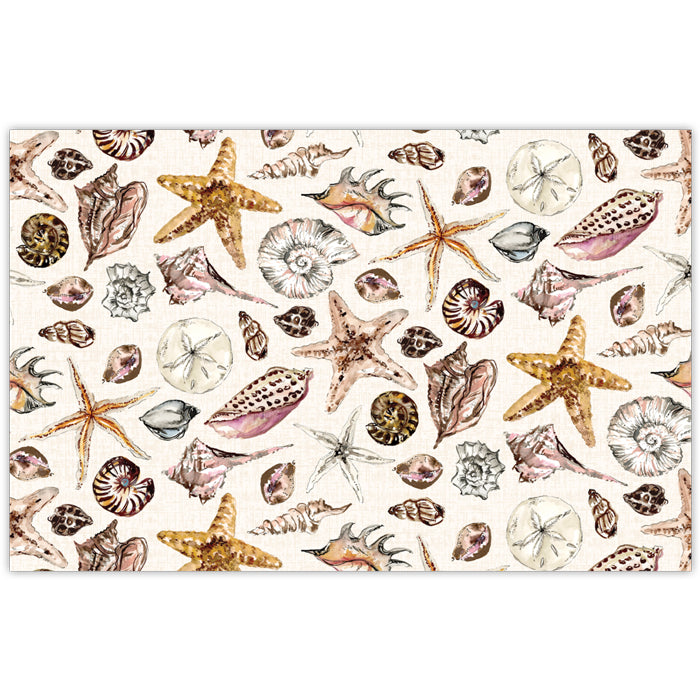 Paper Placemats: Handpainted Coastal Seashell Pattern