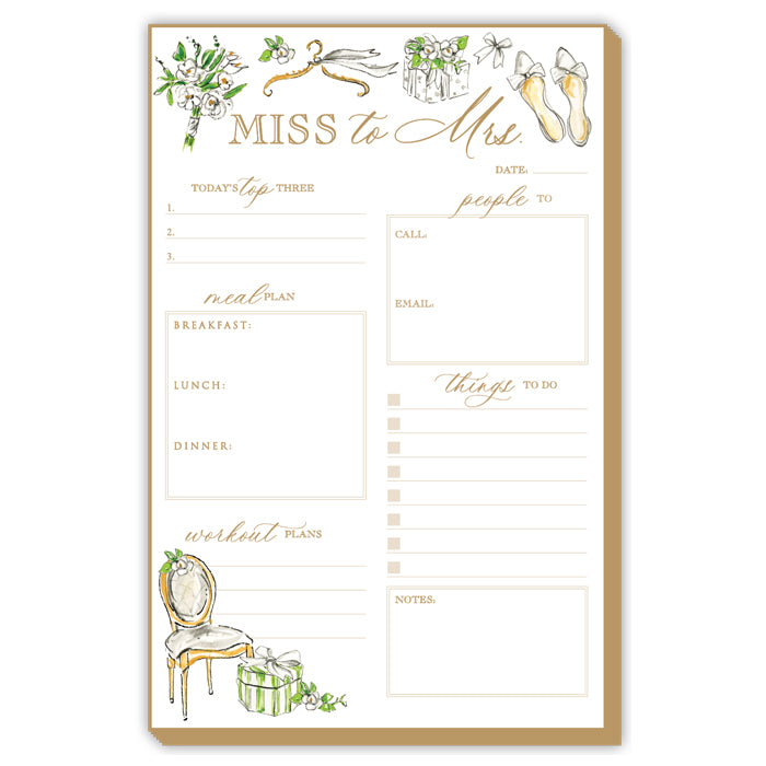 Luxe Large Notepad: Handpainted Miss to Mrs. Bridal Icons