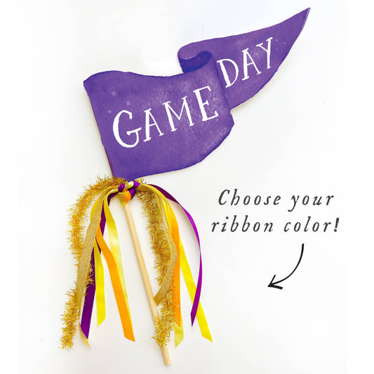 Cami Monet Game Day Football Party Pennant: Purple with Yellow/Gold