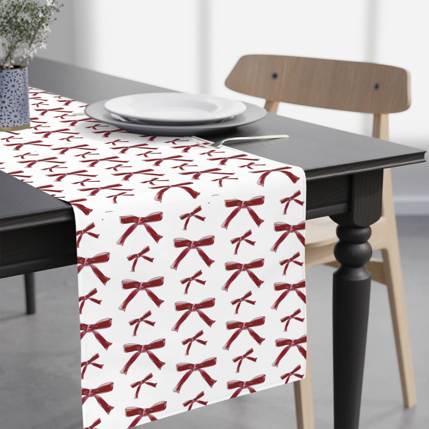 Coquette Bow Crimson and White Paper Table Runner