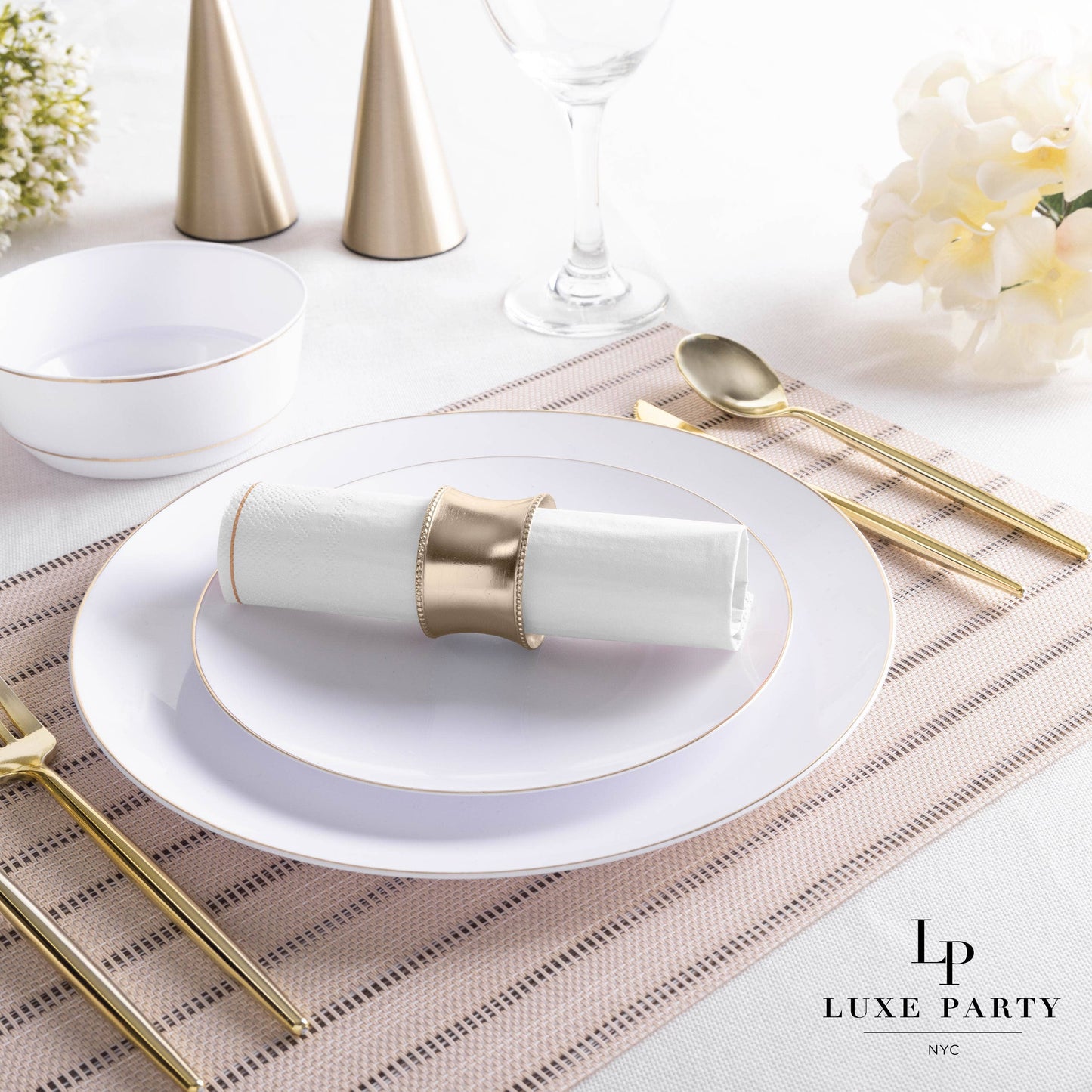 Luxe Party - White with Gold Stripe Lunch Napkins | 20 Napkins