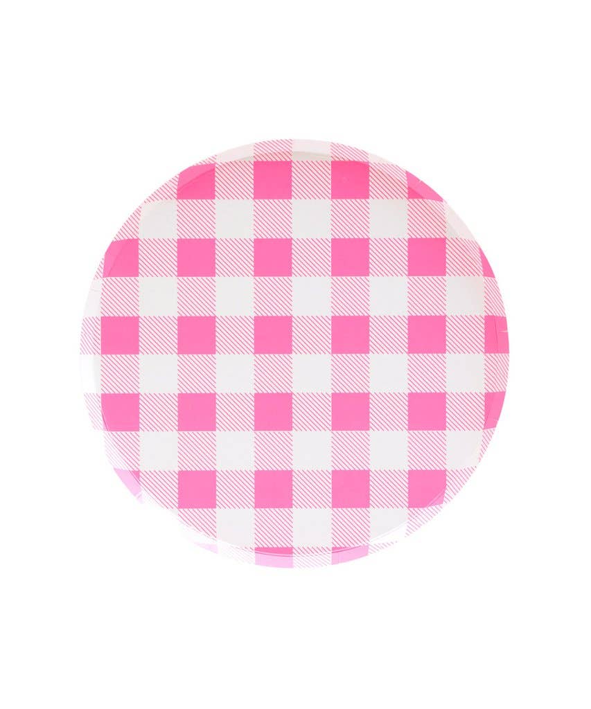Small Low Rim Plates: Neon Rose Gingham