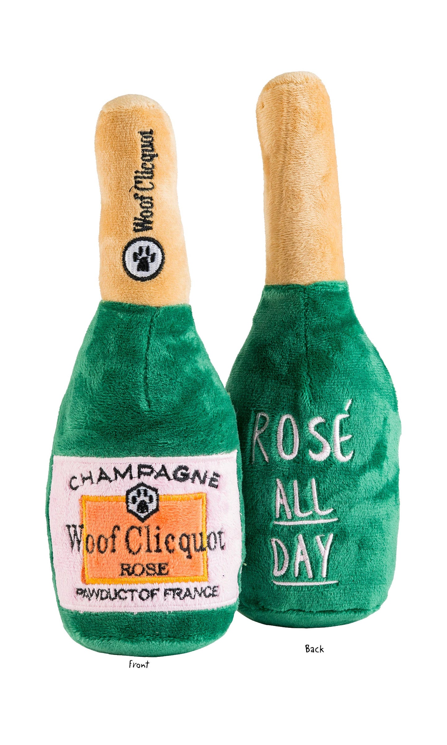 Woof Clicquot Rose' Champagne Bottle Dog Toy: Large
