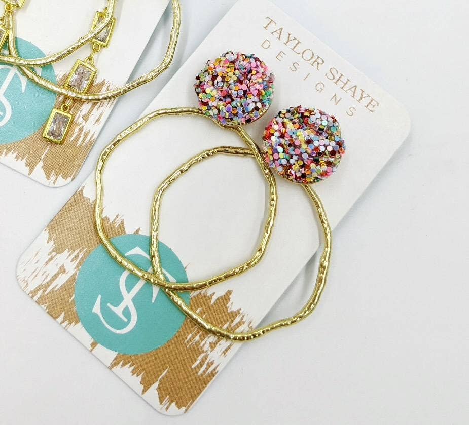Taylor Shaye Designs Glitter Top Hoops: Multi & Gold