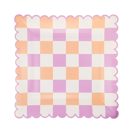 Retro Spring Check Scalloped Square Paper Plates