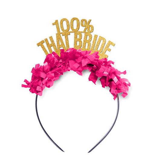 Party Headband: 100% That Bride - Gold/Hot Pink