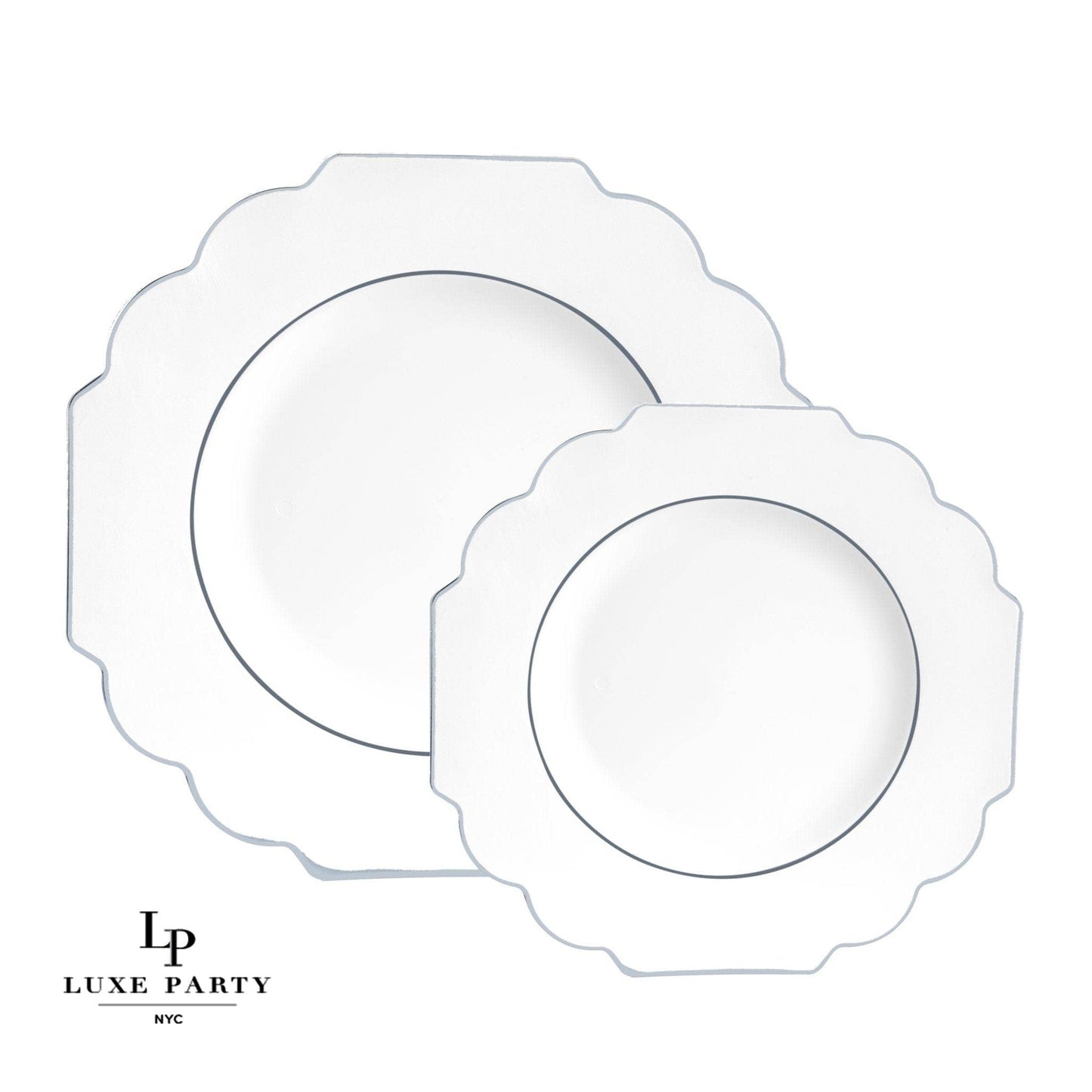 Luxe Party Scalloped Dinner Plates: White • Silver